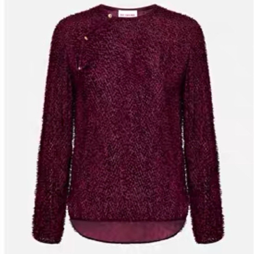 EP YAYING Silk Textured Blouse in Wine Purple Size M
